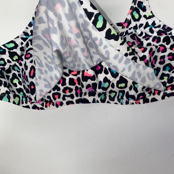 California Waves White Multicolor Leopard Flounce Ruffle Bikini Top 2X 20/22 - Picture 6 of 9